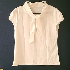 Sheer White PussyBow Blouse, M